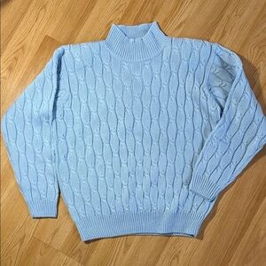 Vintage Karen Scott Baby Blue Cable Knit Sweater Mock Turtle Neck Small